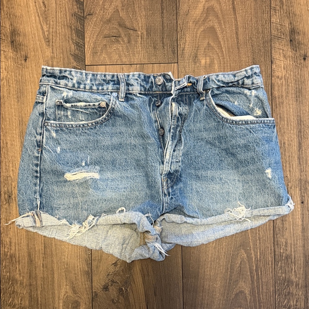 Zara Blue Distressed Jean Shorts